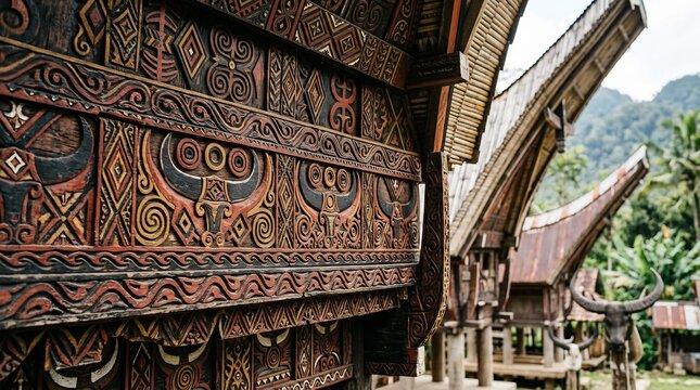 Traditional Toraja Tongkonan House Curved Roof Lush Green Sulawesi Indonesia Architecture