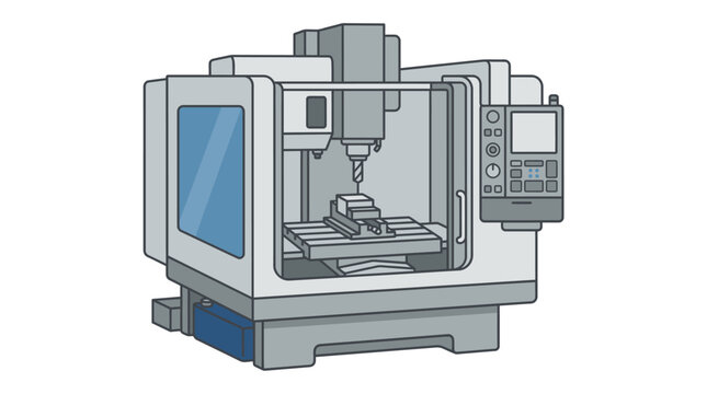 CNC Vertical Machining Center for Precision Metalworking and Manufacturing on an isolated white background.