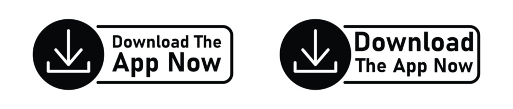 Black and white download the app now button with arrow icon for mobile application user interface design