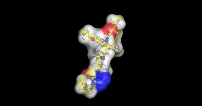 Alfentanil, rapid-onset short-acting synthetic opioid drug for surgical anesthesia induction, 3D molecule spinning, 4K