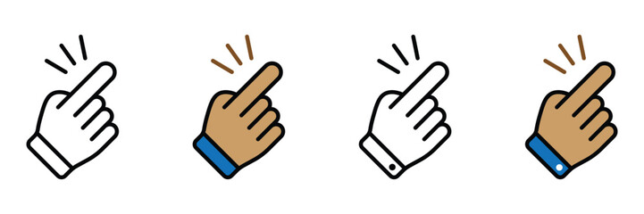 Fototapeta premium Collection of creative hand gesture icons featuring snapping finger or pointing motion design