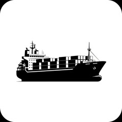 Obraz premium Silhouette Cargo Ship on White Background - Logistics Vector