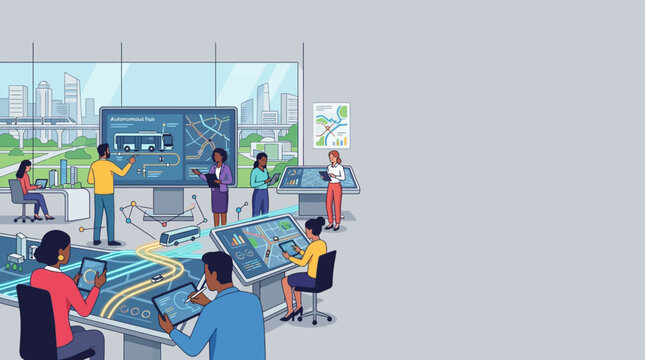 Autonomous Transportation Management Center with Diverse Professionals Monitoring Smart City Infrastructure and Public Transit Systems