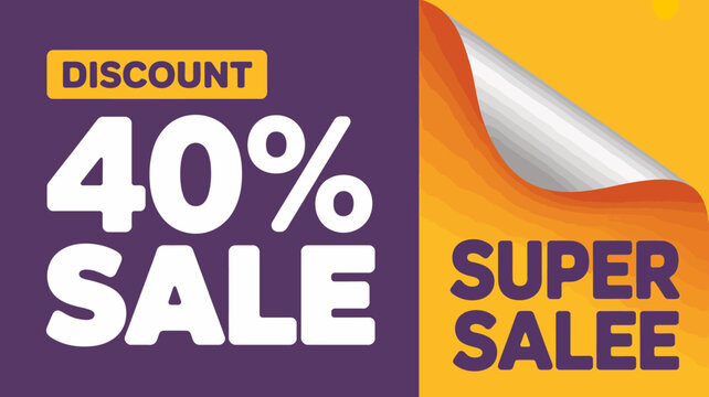 Forty percent off sale banner with discount sticker purple and yellow vector illustration forty percent off promotion offer price reduction retail commerce marketing