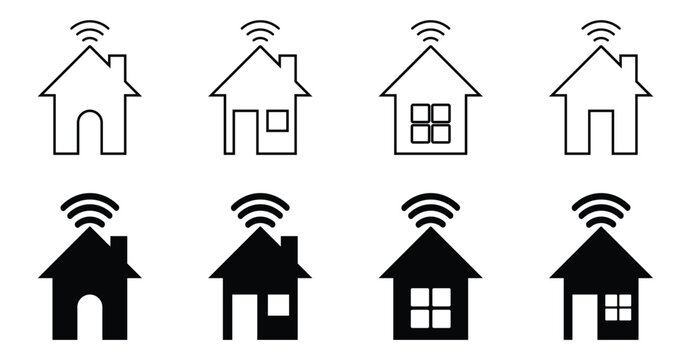 Smart home Wi-Fi connectivity icon. Wi-Fi icon with home line stoke and bold icon for media visibility. Vector illustration. 