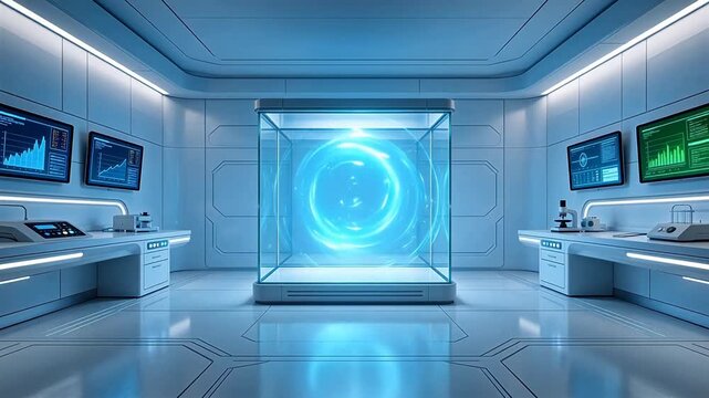 Futuristic lab with glowing chamber
