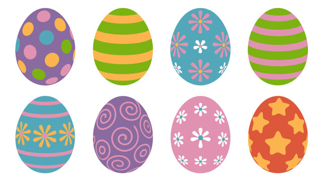 Decorated easter eggs colorful vector illustration on a white background painted egg ornaments holiday spring digital flat graphic design vibrant festive