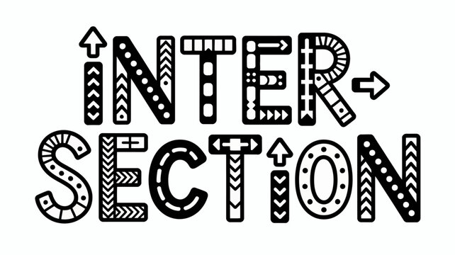 Intricate Lettering With Decorative Elements Black And White Vector Illustration typography text font words section intersection arrows geometric ornate detailed black and white