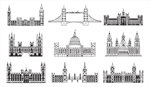 London landmark skyline collection with Tower Bridge and British architecture