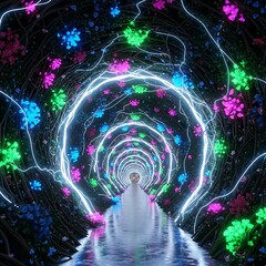 Obraz premium Abstract digital art of swirling colorful light patterns.