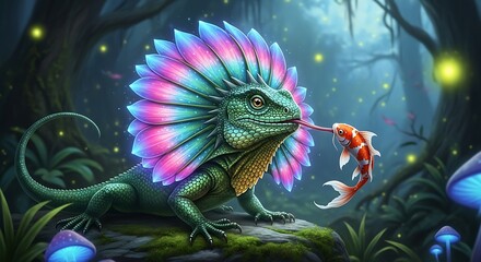 Fototapeta premium Vibrant betta fish swimming in clear aquarium.