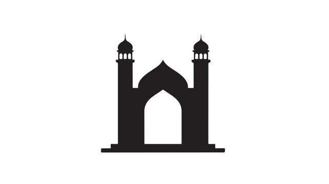 Islamic mosque with minarets and dome black silhouette vector illustration flat design