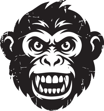 Grinning aggressive monkey face with sharp teeth and scratched texture detail