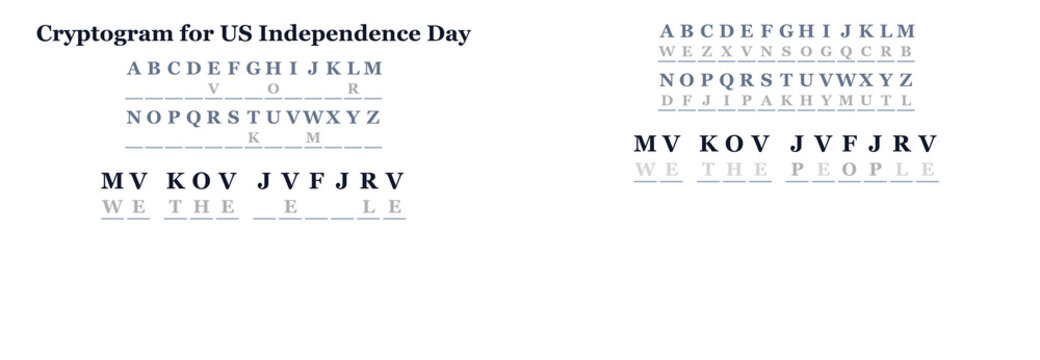 Cryptogram for US Independence Day featuring encoded message  