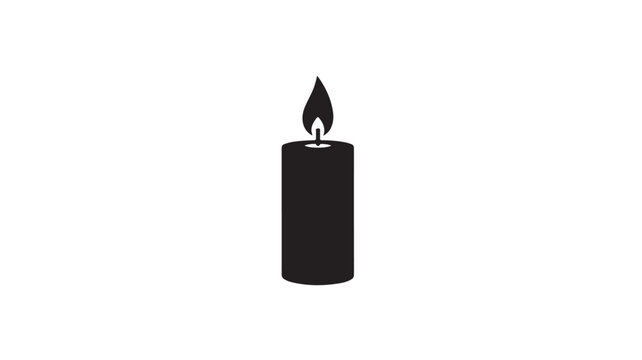Black candle with flame burning isolated on white background vector illustration flat design