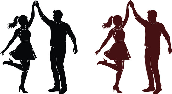 Couple dancing silhouettes vector illustration for ballroom swing or romantic event graphics