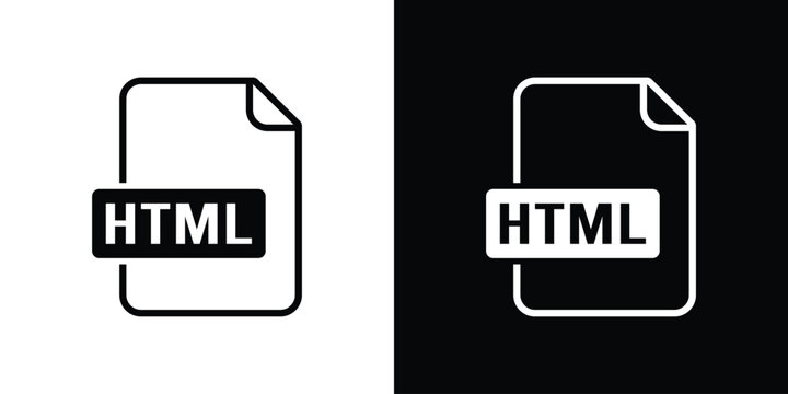 HTML file format icon representing web document development, displayed in clean black and white outline vector graphics.