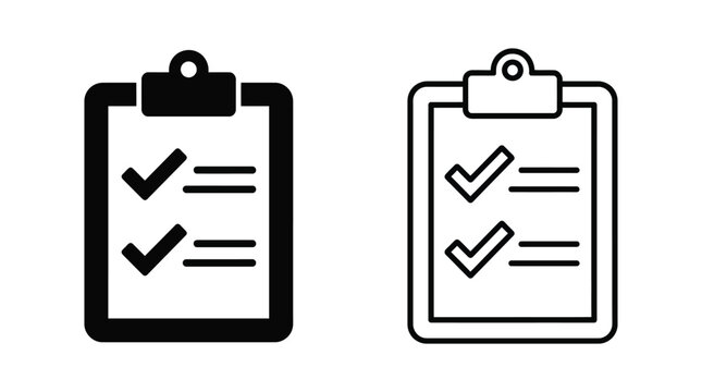 Checklist With Check Marks Black And White Line Icon Set