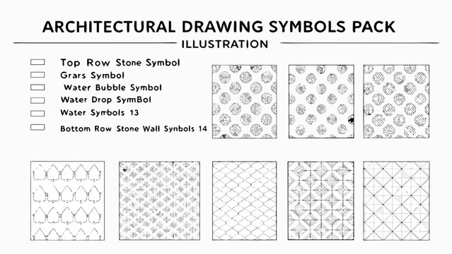 Architectural drawing symbols a vector illustration featuring stone water and wall patterns on a white background bubble drop pattern technical blueprint