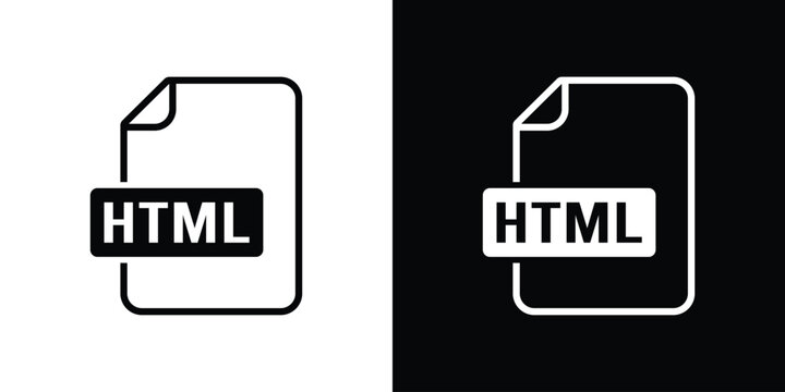 HTML file format icon representing web document development, displayed in clean black and white outline vector graphics.