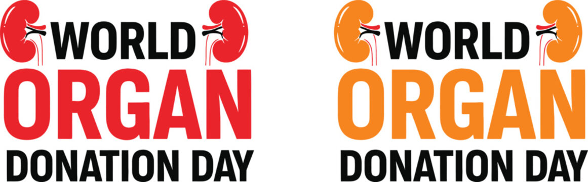 World organ donation day awareness graphic with kidneys red and orange versions