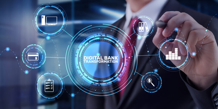 Banking Digital Transformation Ecosystem with Fintech Innovation Financial Services Automation Data Analytics Customer Experience and Technology Platform Solutions