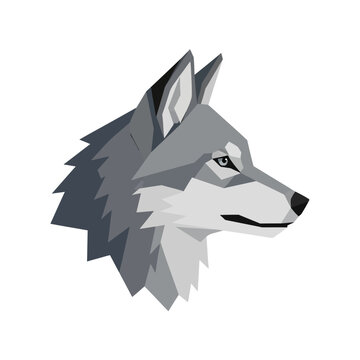 Gray wolf head profile in low poly geometric style