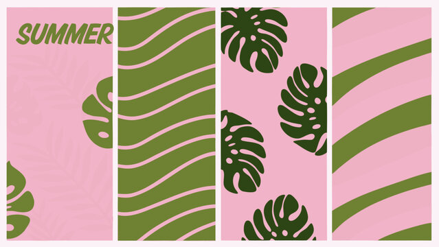 Tropical monstera leaf and wavy line pattern with summer text a vibrant vector illustration botanical leaves deliciosa swiss cheese plant foliage
