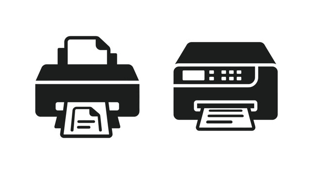 Printer Icons Black Silhouette On White Background