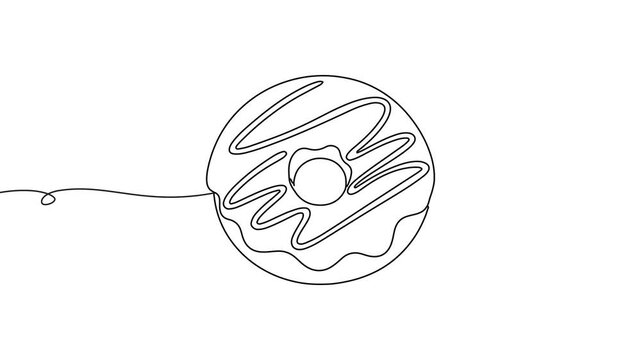 Animation of line drawing of a donut, symbolizing treats, snacks, and everyday indulgence.