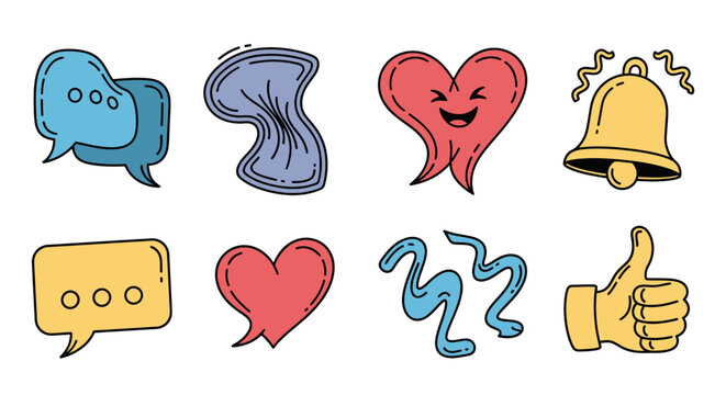 Colorful chat and emoji icons set.