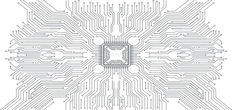 Central processing unit cpu microchip on electronic circuit board abstract technology vector design for computer engineering digital hardware and tech backgrounds