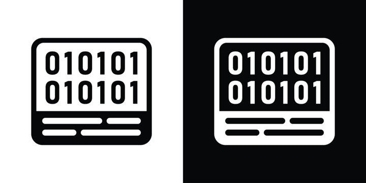 Software interface panel filled with binary digital data code strings, provided in clean black and white layouts.