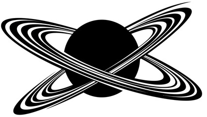 Minimalist Black and White Planet Illustration with Rings © kiki__
