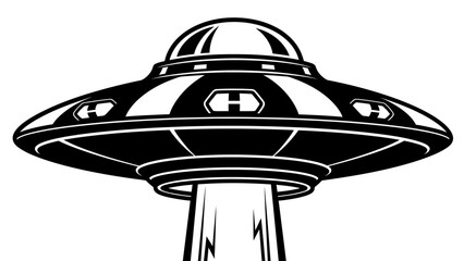 Black and White UFO Flying Saucer Icon Illustration © kiki__