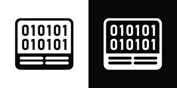 Software interface panel filled with binary digital data code strings, provided in clean black and white layouts.