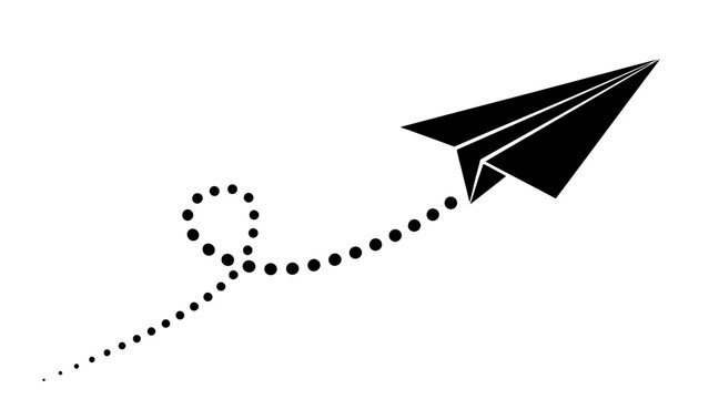 Black Paper Airplane Flying with Dotted Trail Path