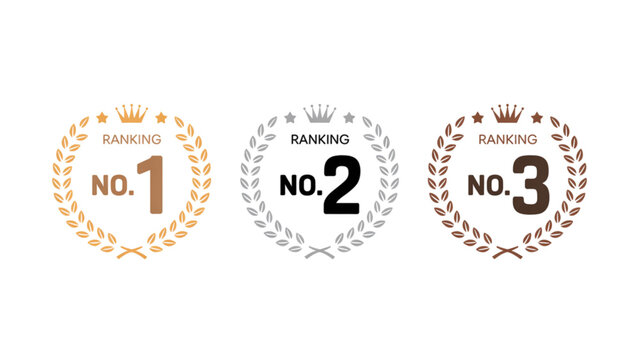 Set of three numbered circular badges with crowns for ranking or awards Vector