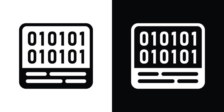 Software interface panel filled with binary digital data code strings, provided in clean black and white layouts.