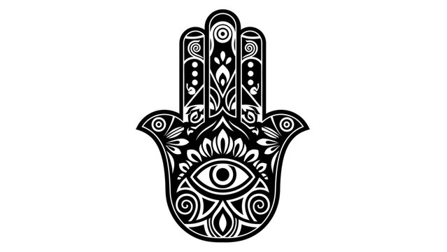 Black and White Hamsa Hand Symbol with Ornate Mandala Patterns