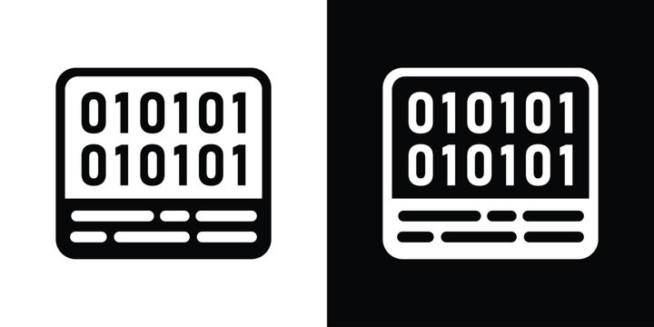 Software interface panel filled with binary digital data code strings, provided in clean black and white layouts.