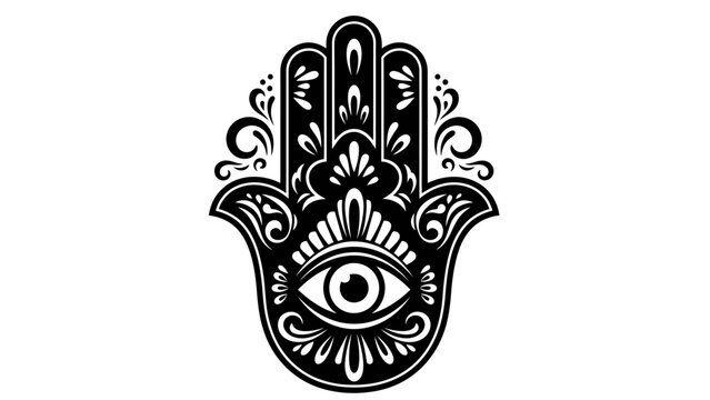Hamsa Hand Symbol with Evil Eye Protection Amulet Illustration