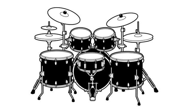 Black and White Drum Kit Illustration