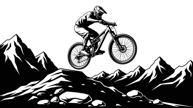 Mountain Biker Jumping Over Rocky Terrain Illustration