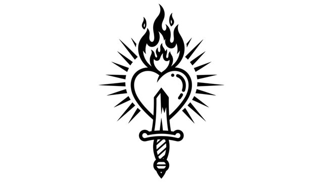 Sacred Heart with Flaming Fire and Piercing Dagger Illustration