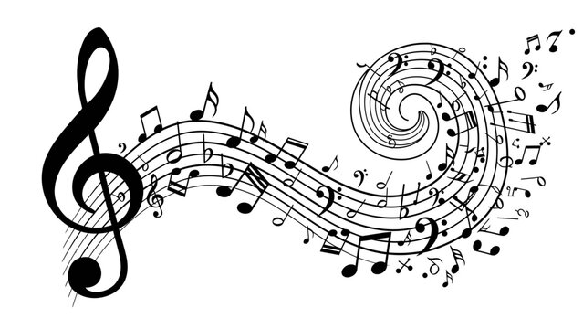 Abstract Swirling Musical Notes and Treble Clef Illustration