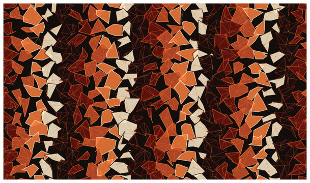 Abstract geometric pattern with orange shards and thin lines on dark background.