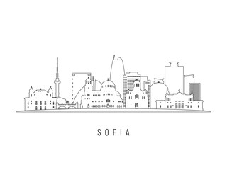 Obraz premium Detailed Sofia skyline vector illustration. Sofia buildings in line art style, perfect for modern designs.