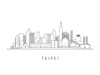Fototapeta premium Detailed Taipei skyline vector illustration. Taipei buildings in line art style, perfect for modern designs.