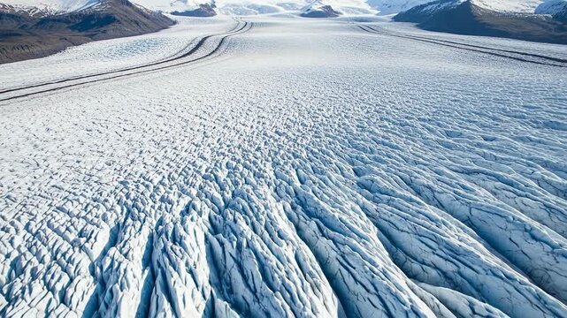 Ice glacier landscape with rugged surface.